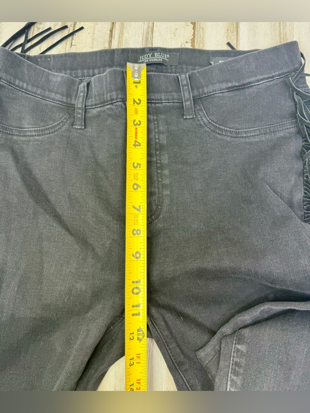 Judy Blue Jeans Womens 11/30 Black Mid Rise Skinny Fit Western Fringe - Picture 7 of 12
